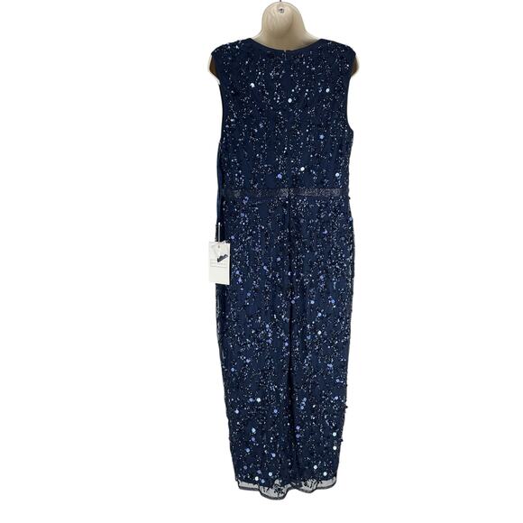 Mac Duggal Sequin Sleeveless Midi Dress 93767 Midnight Blue Size 12 - Picture 9 of 13